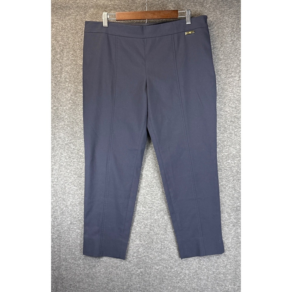 Tory Burch Callie Ankle Skinny Pants Size 14 Navy Blue Side Zip Stitched Crease
